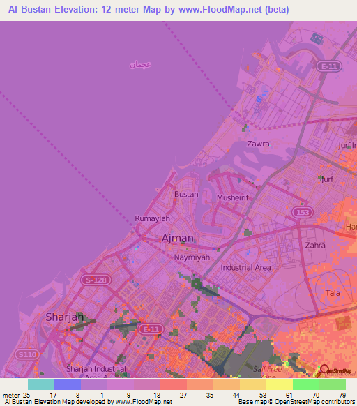 Al Bustan,United Arab Emirates Elevation Map
