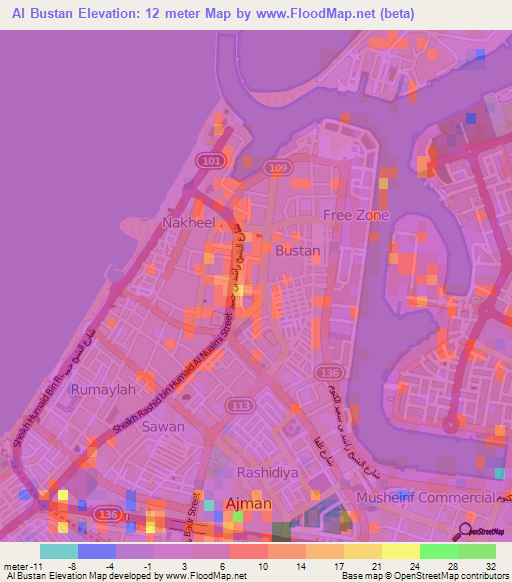 Al Bustan,United Arab Emirates Elevation Map