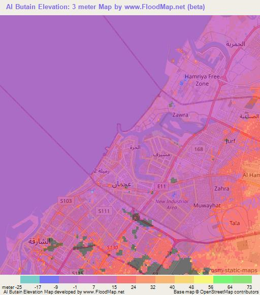 Al Butain,United Arab Emirates Elevation Map