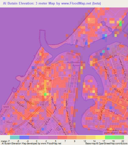 Al Butain,United Arab Emirates Elevation Map