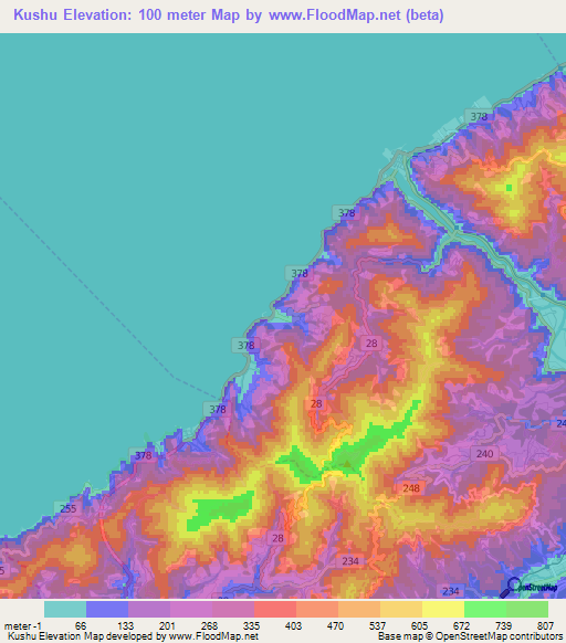 Kushu,Japan Elevation Map