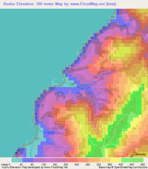 Kushu,Japan Elevation Map