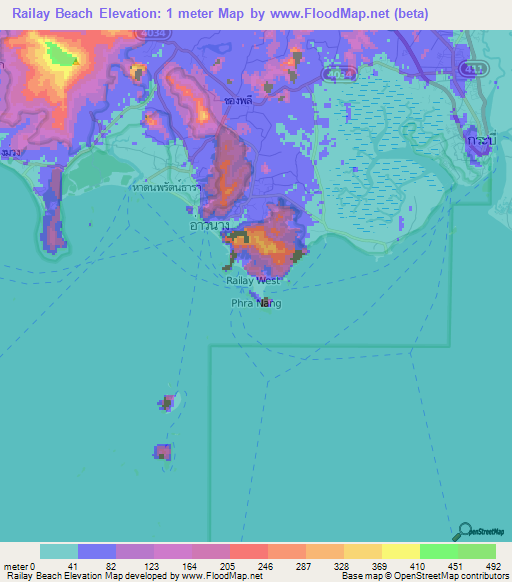 Railay Beach,Thailand Elevation Map