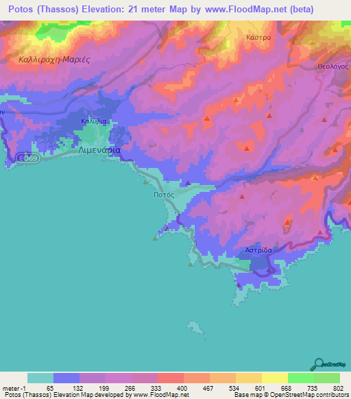 Potos (Thassos),Greece Elevation Map