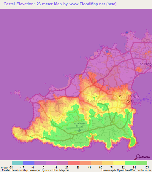 Castel,Guernsey Elevation Map