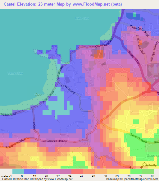 Castel,Guernsey Elevation Map