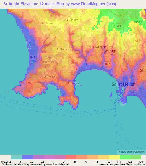 St Aubin,Jersey Elevation Map
