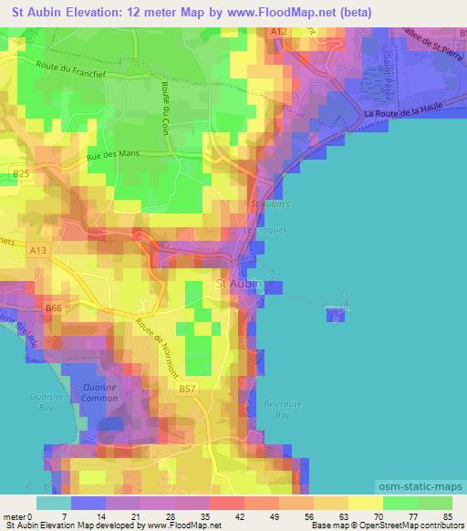 St Aubin,Jersey Elevation Map