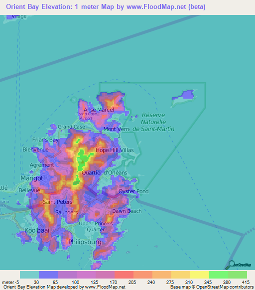 Orient Bay,Saint Martin Elevation Map