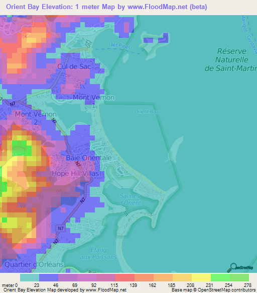 Orient Bay,Saint Martin Elevation Map