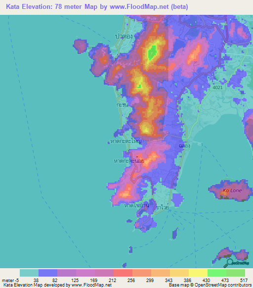Kata,Thailand Elevation Map