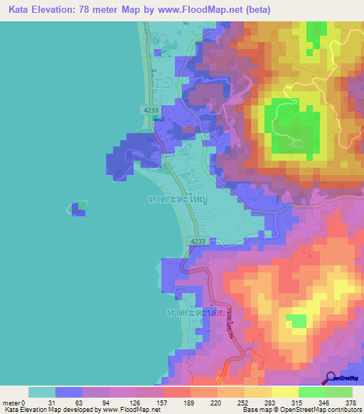 Kata,Thailand Elevation Map