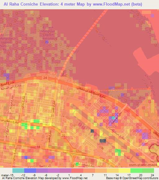 Al Raha Corniche,United Arab Emirates Elevation Map