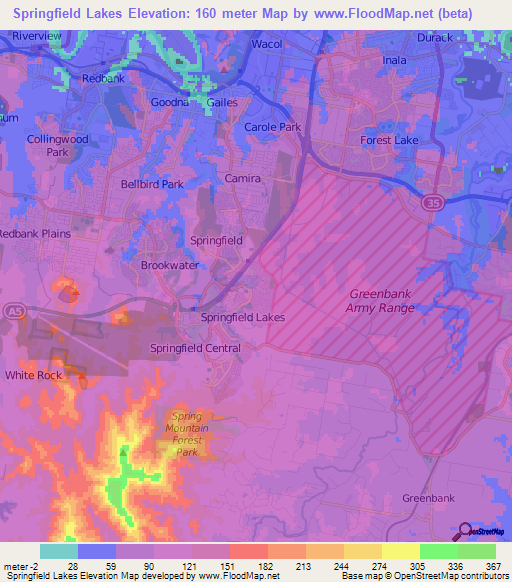 Springfield Lakes,Australia Elevation Map