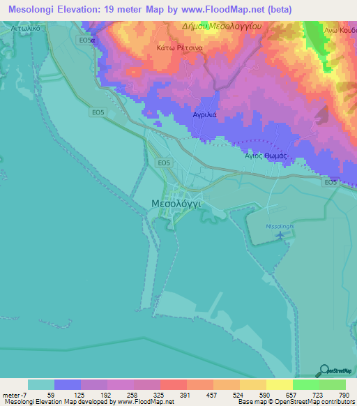 Mesolongi,Greece Elevation Map