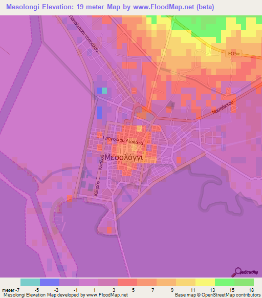 Mesolongi,Greece Elevation Map