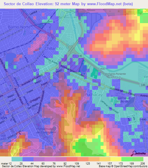 Sector de Collao,Chile Elevation Map