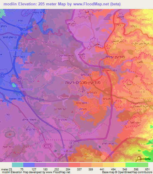 modiin,Israel Elevation Map