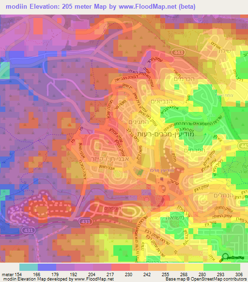 modiin,Israel Elevation Map