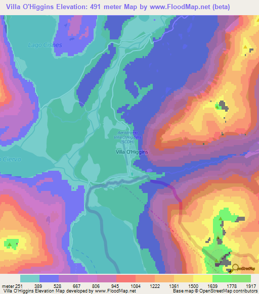 Villa O'Higgins,Argentina Elevation Map