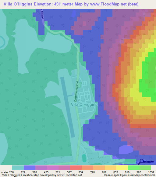 Villa O'Higgins,Argentina Elevation Map