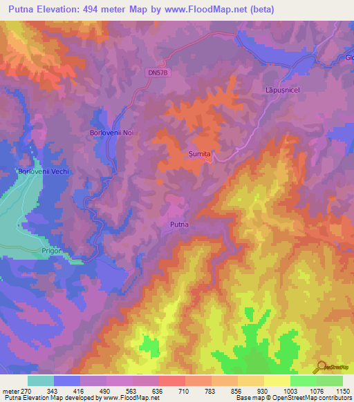 Putna,Romania Elevation Map