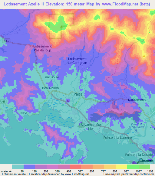 Lotissement Axelle II,New Caledonia Elevation Map