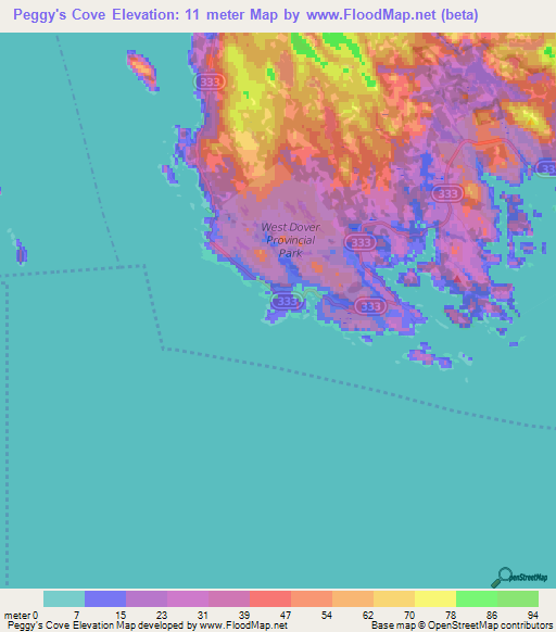 Peggy's Cove,Canada Elevation Map
