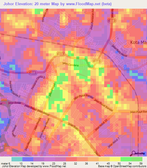 Johor,Singapore Elevation Map