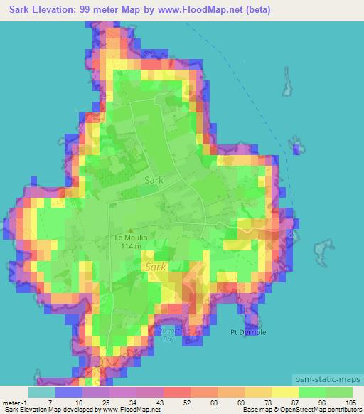 Sark,Guernsey Elevation Map