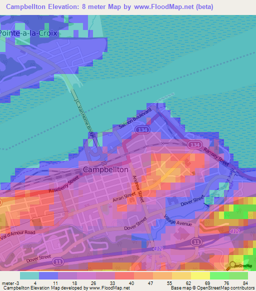 Campbellton,Canada Elevation Map