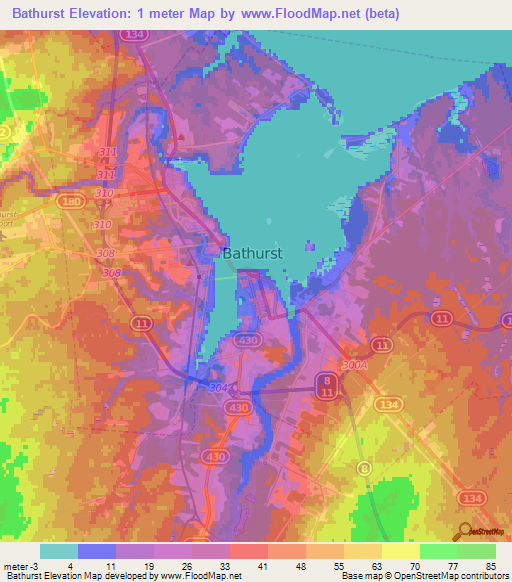 Bathurst,Canada Elevation Map