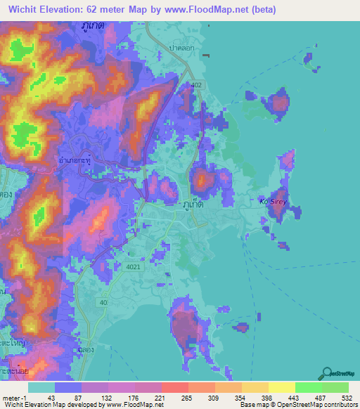 Wichit,Thailand Elevation Map