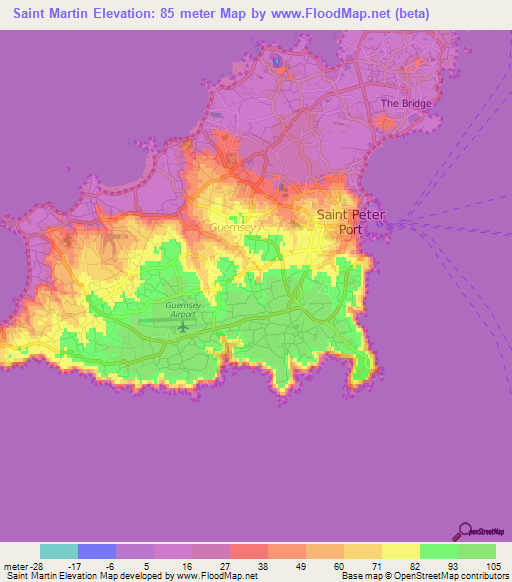 Saint Martin,Guernsey Elevation Map