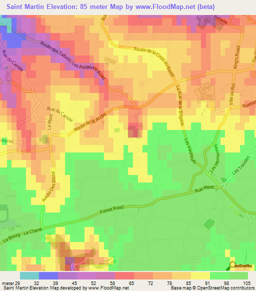 Saint Martin,Guernsey Elevation Map