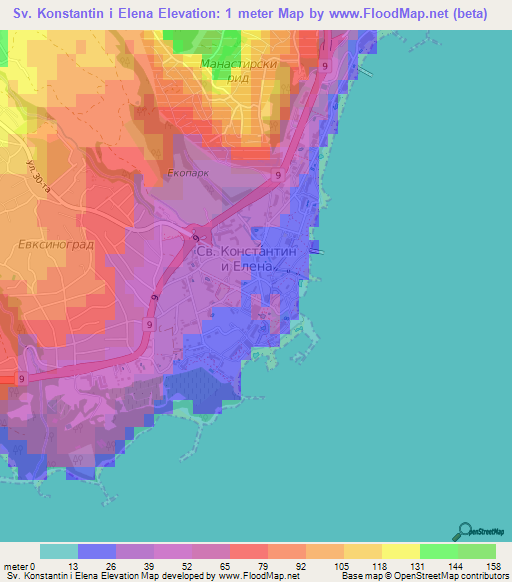 Sv. Konstantin i Elena,Bulgaria Elevation Map