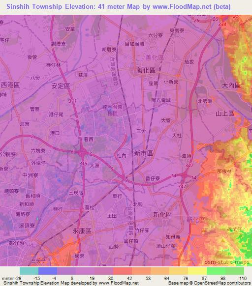 Sinshih Township,Taiwan Elevation Map