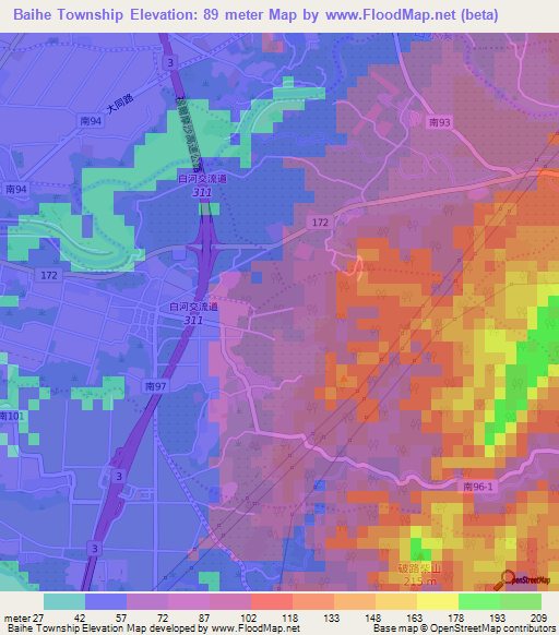 Baihe Township,Taiwan Elevation Map