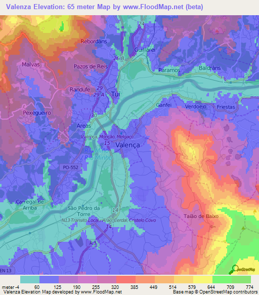 Valenza,Portugal Elevation Map