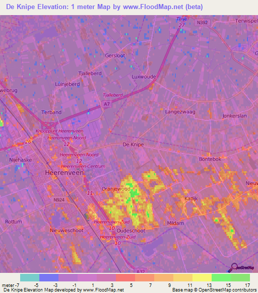 De Knipe,Netherlands Elevation Map