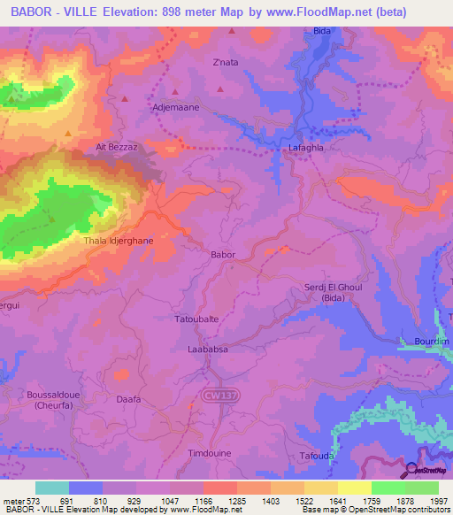 BABOR - VILLE,Algeria Elevation Map