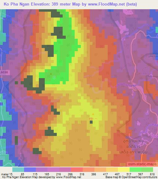 Ko Pha Ngan,Thailand Elevation Map