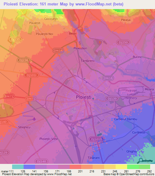 Ploiesti,Romania Elevation Map