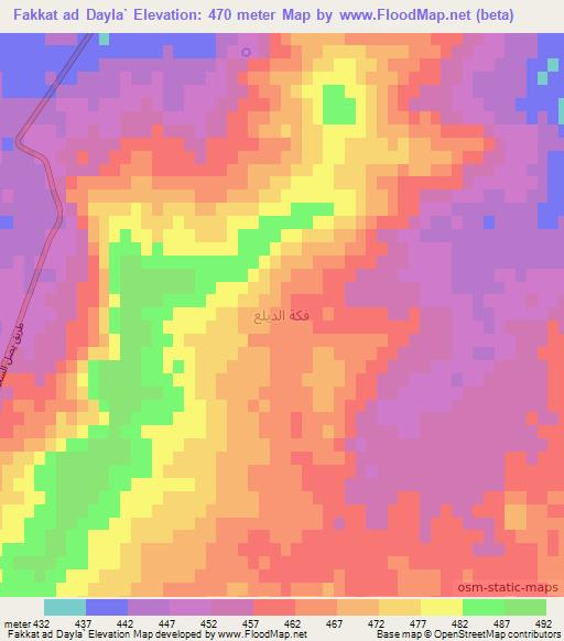 Fakkat ad Dayla`,Syria Elevation Map