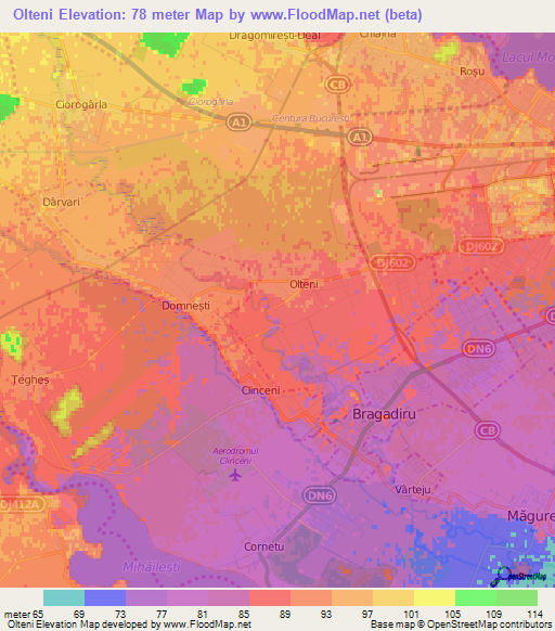 Olteni,Romania Elevation Map