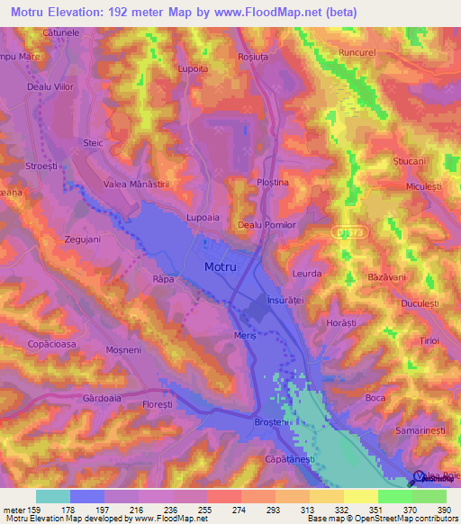 Motru,Romania Elevation Map