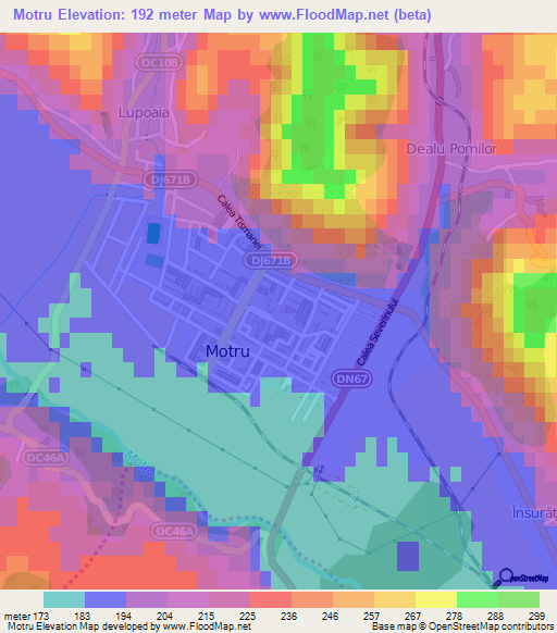 Motru,Romania Elevation Map