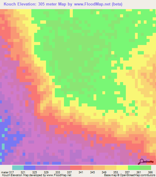Kouch,Mauritania Elevation Map