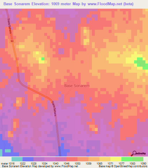 Base Sonarem,Algeria Elevation Map