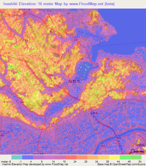 Inashiki,Japan Elevation Map